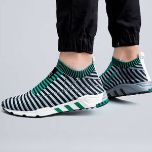 ADIDAS Men's EQT Support SK Originals Primeknit Slip Ons Black Green Grey